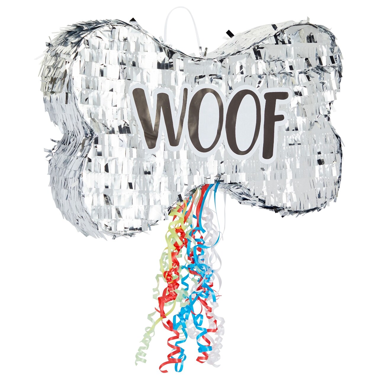BLUE PANDA Dog Pinata Pull String Bone-Shaped - Small, 16.8 x 10 x 3 in, Silver Foil - Dog Birthday Pinata for Puppy Party - Party Decor & Birthday Decorations